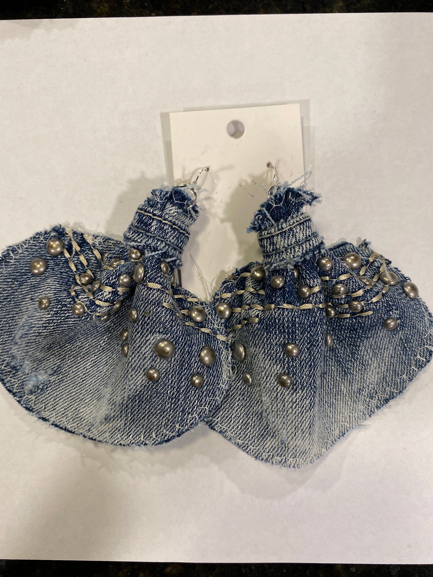 Large Denim Elephant Ear Earrings