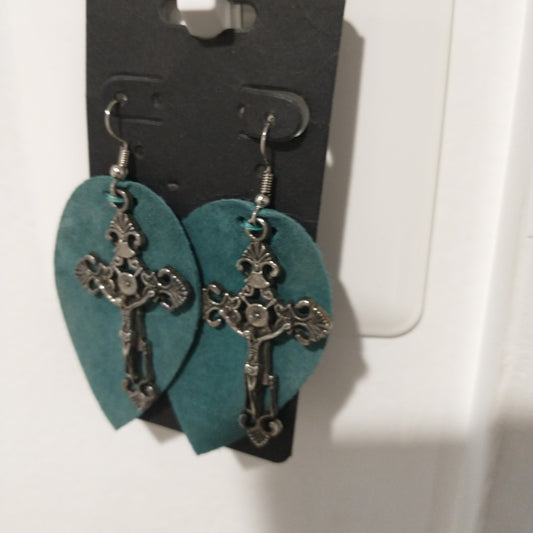 Medium Teardrop w cross Earrings