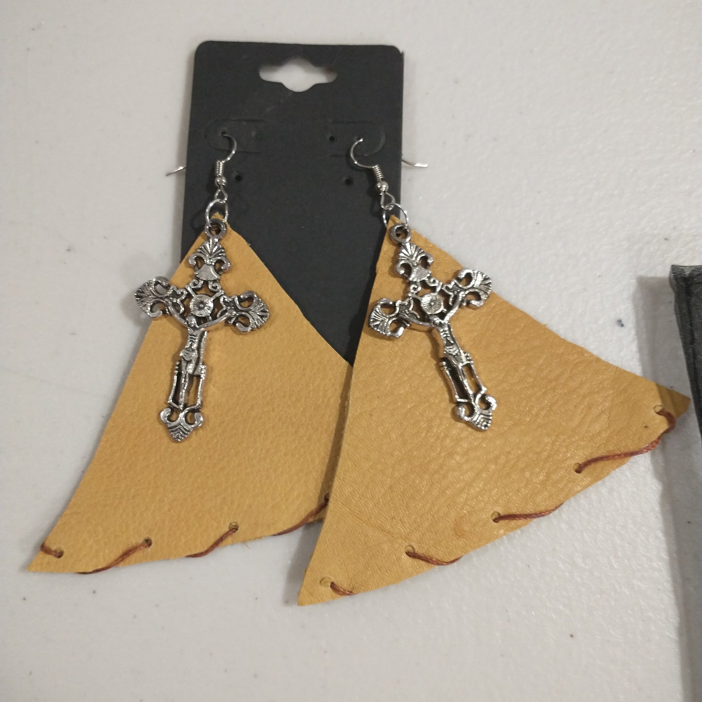 Large Diamond Leather Earrings