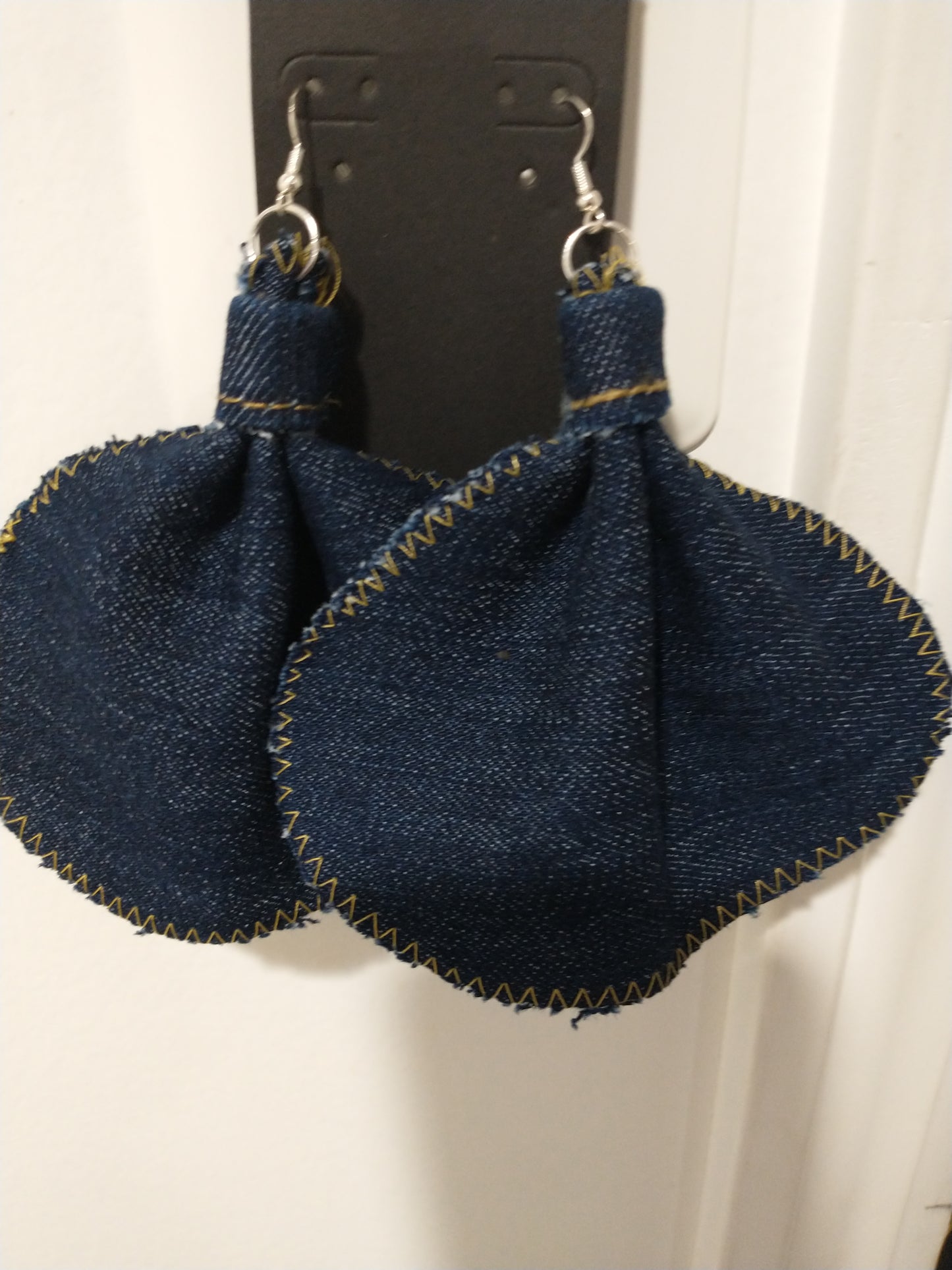 Large Denim Elephant Ear Earrings