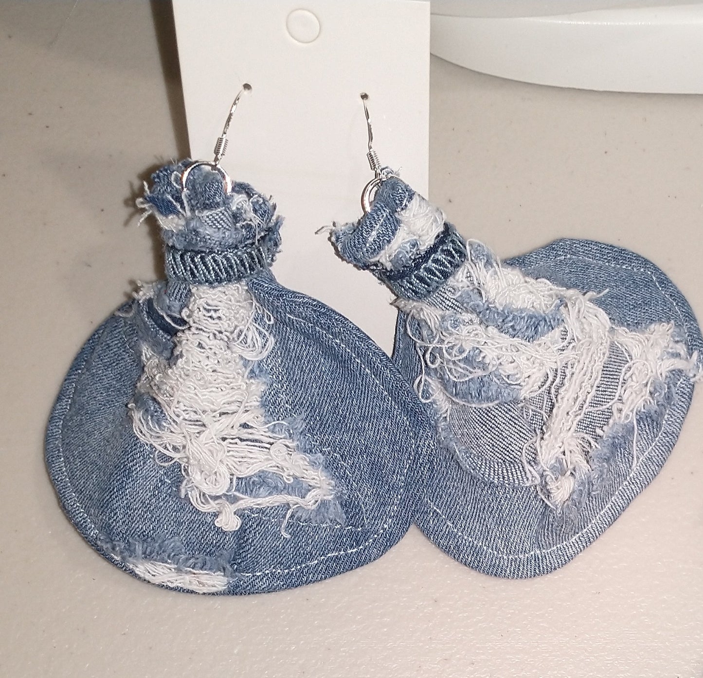 Large Denim Elephant Ear Earrings